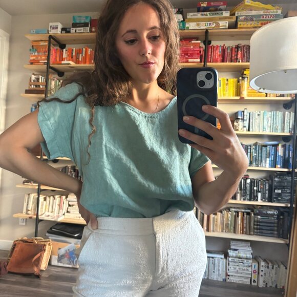 Terzo Millennio 100% Linen Top Italian Made Women's Large Button Back - Picture 8 of 8